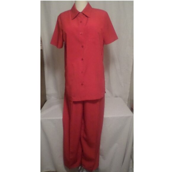 Pantsuit front-button short-sleeve 3-pocket Bright-red Sz 12 - Picture 1 of 4